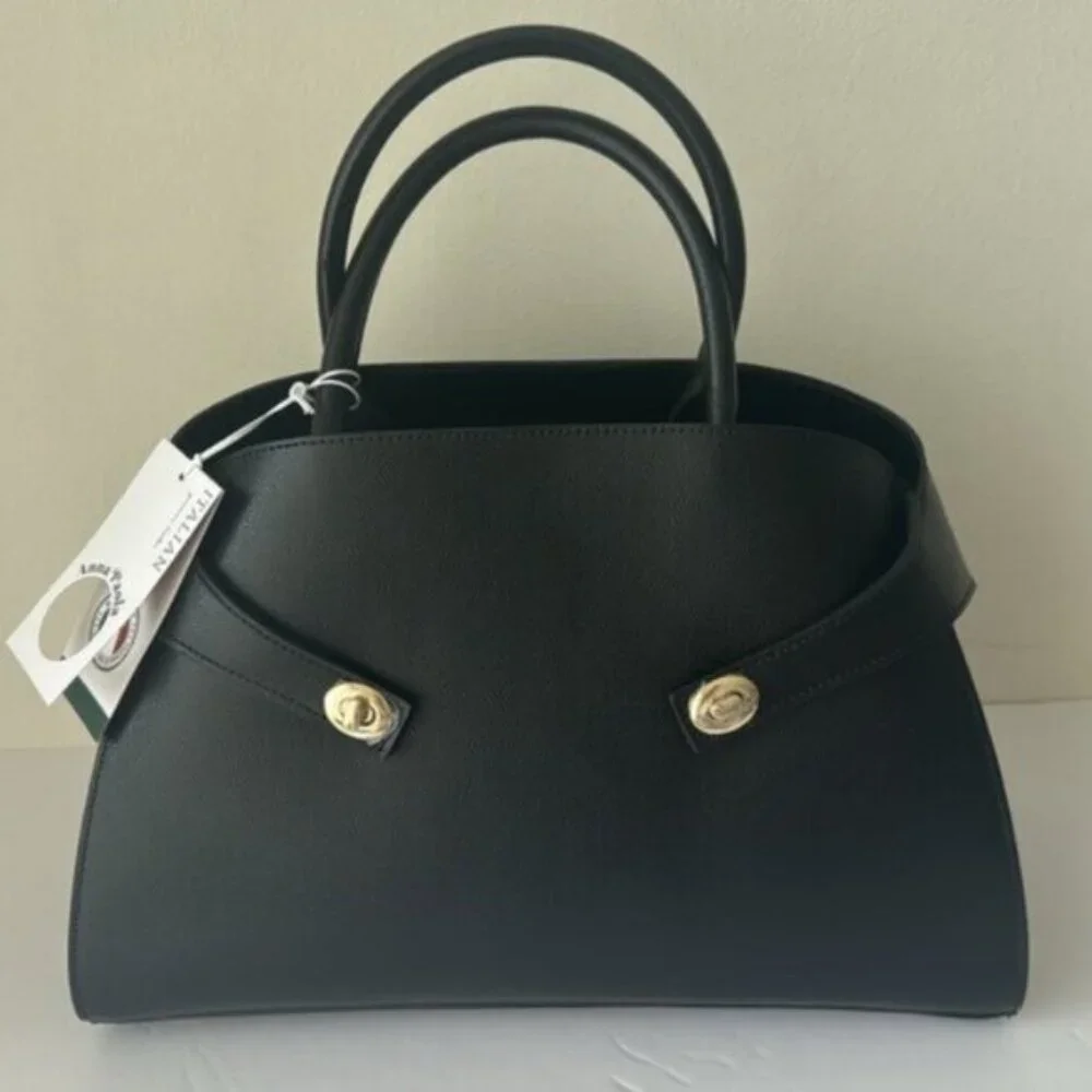 Anna Paola Annie Elegant Structured Leather Handbag Crossbody Black Italy